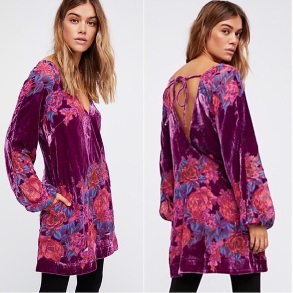 Free People Dresses & Skirts - Free People womens Misha floral Burnout Velvet long sleeve Mini dress size XS